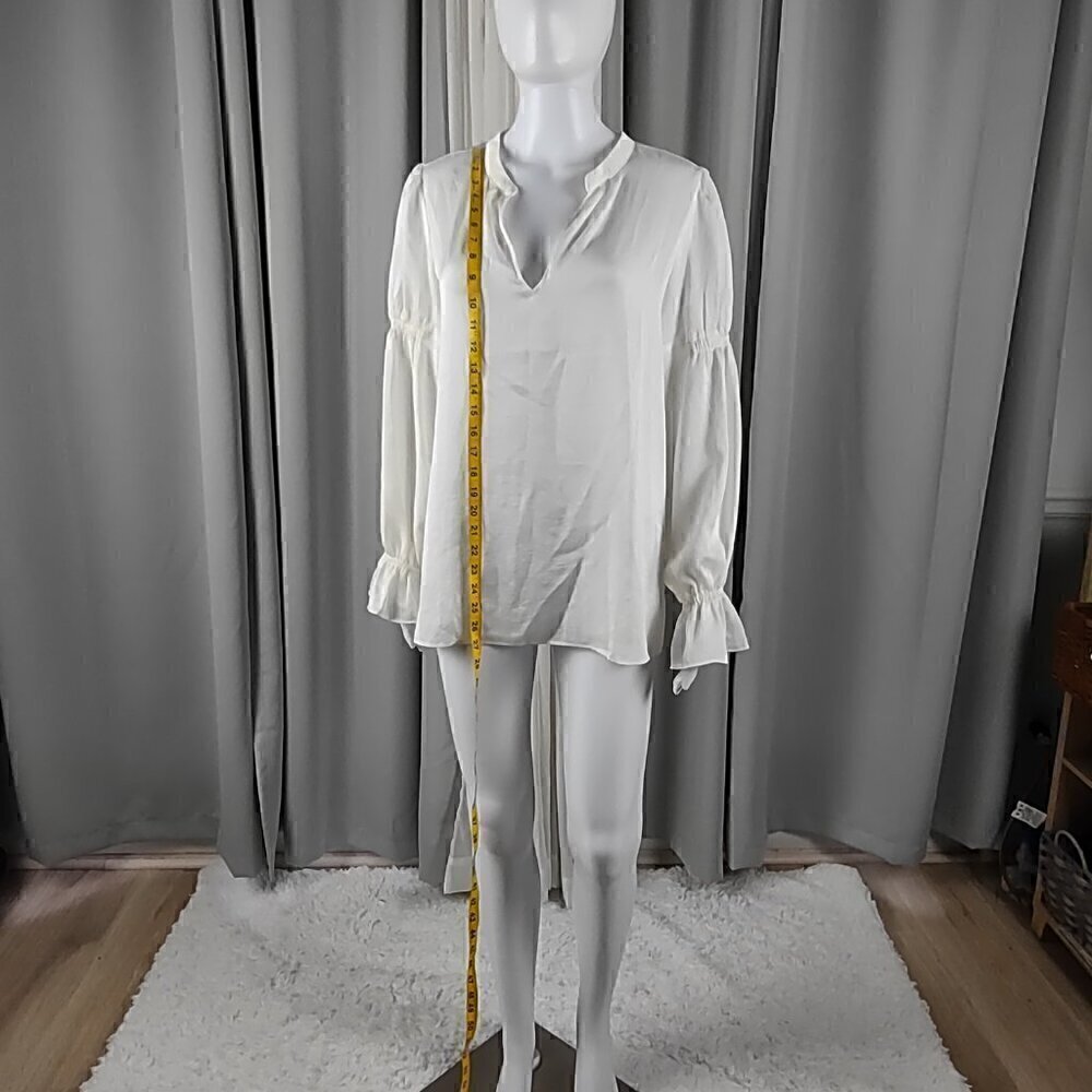 Ann Taylor Ivory V-Neck Puff Sleeve Blouse Boho Romantic Office Top Size M (NWT) - Picture 5 of 14